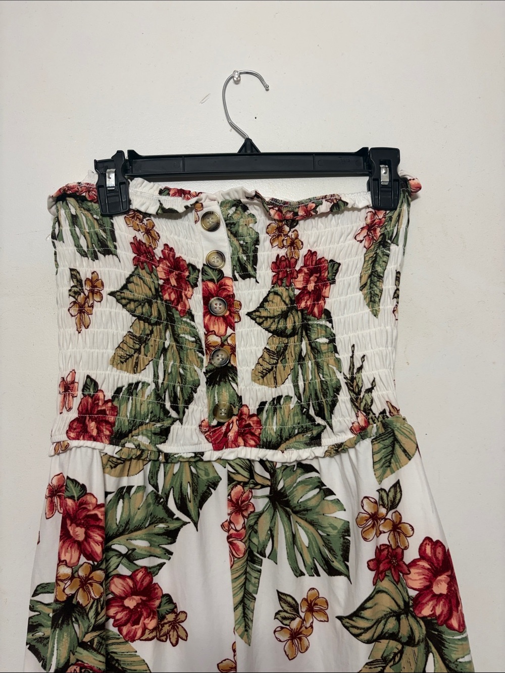 Derek Heart White Strapless Floral Romper with Green & Red Leaves - Picture 2 of 5